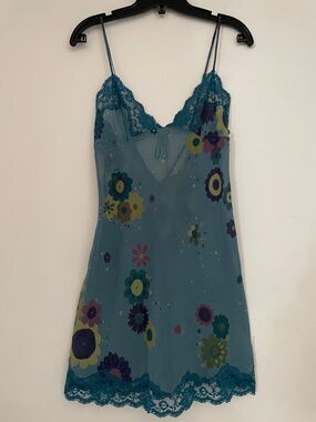 Victoria's Secret Teal Floral Lace-Trim Slip